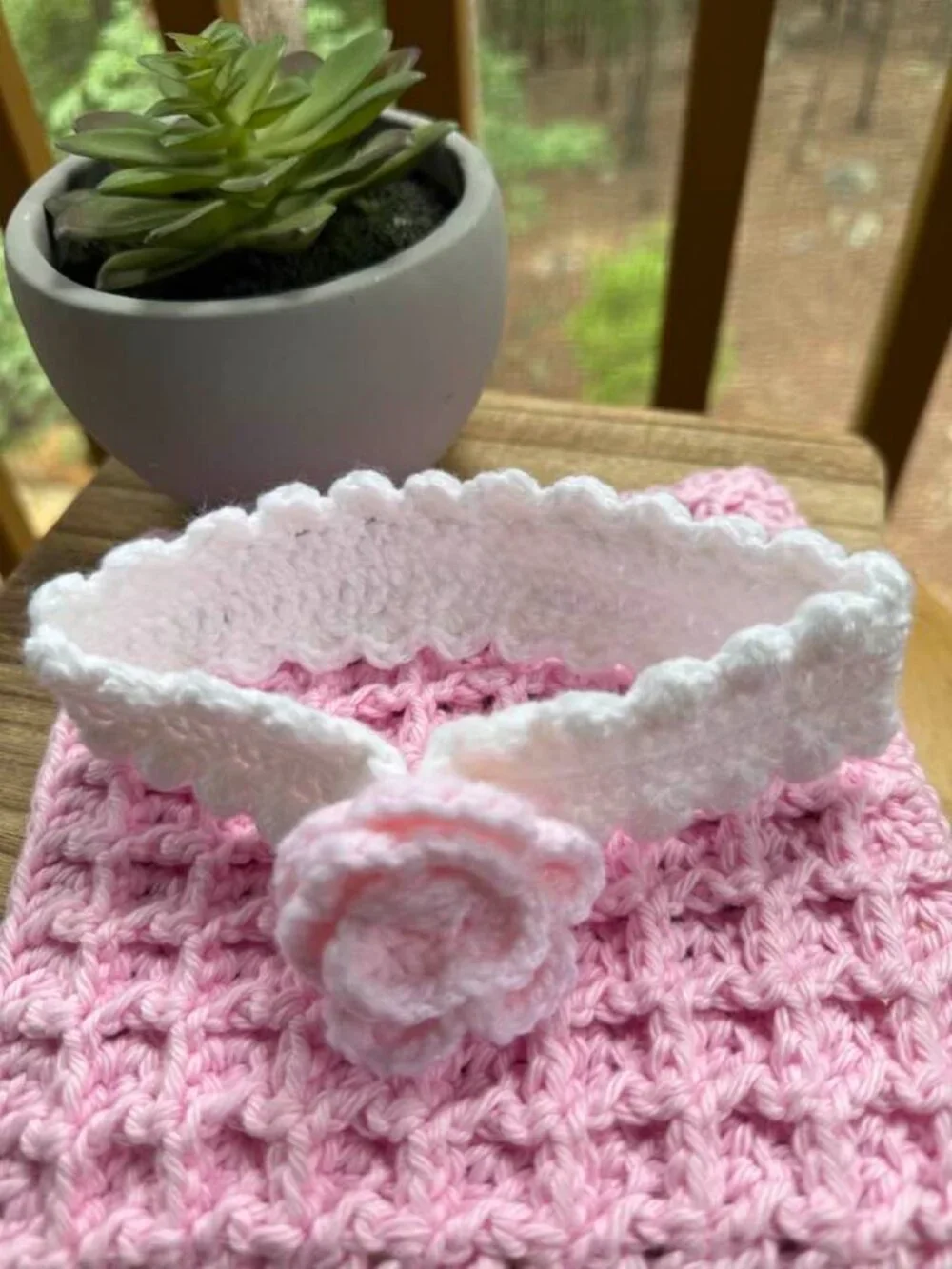NEW Adorable Rosette Baby Headband and Wash Cloth - Hand Crochet - Pure Cotton